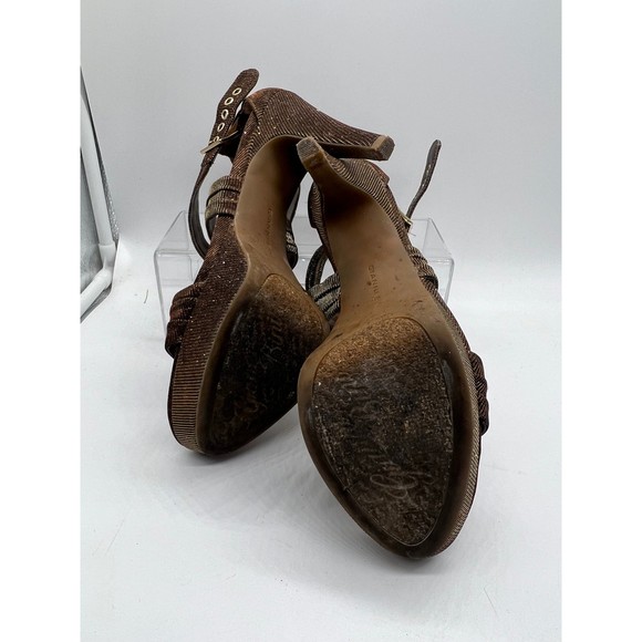9 Gianni Bini GOLD Glittery Strap Sandal 4” High Heel Open Toe Platform Sling - Picture 5 of 5